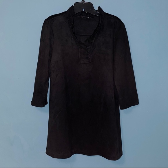 J. McLaughlin Faux Suede Ruffle Collar 3/4 Length Sleeve Tunic Size Medium - Picture 1 of 6